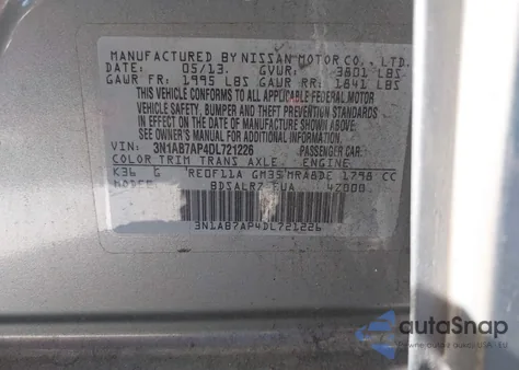 2013 Nissan Sentra Sr from USA, damaged, VIN 3N1AB7AP4DL721226